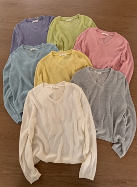 缤典BD正品V领亮珠片针织衫女宽松百搭多色闪亮长袖上衣春季新款c