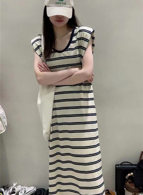 条纹连衣裙T恤女夏低圆领宽松