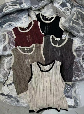 BD缤典正品无袖针织衫背心女夏薄料纯色圆领套头镂空透视减龄显瘦