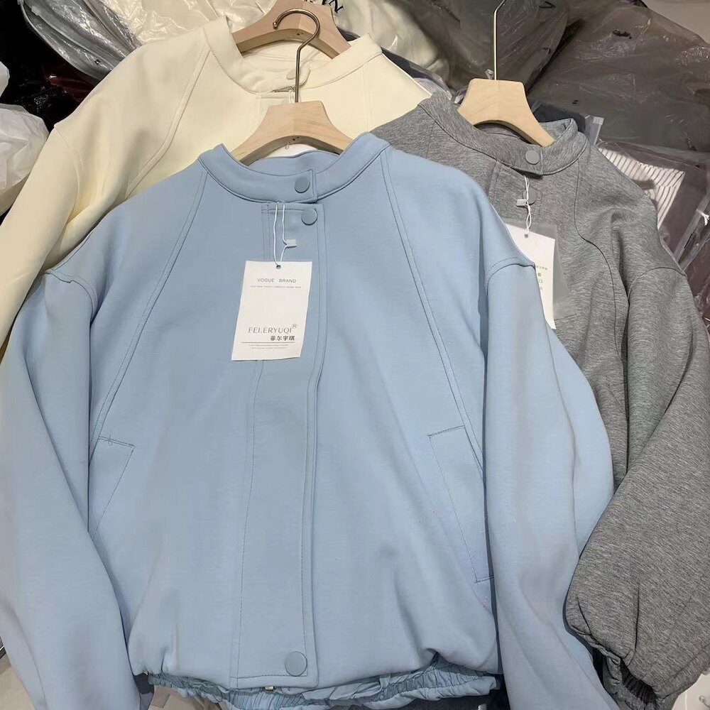 棒球服外套夹克衫女拉链开衫纯色简约宽松休闲运动减龄显瘦洋气春