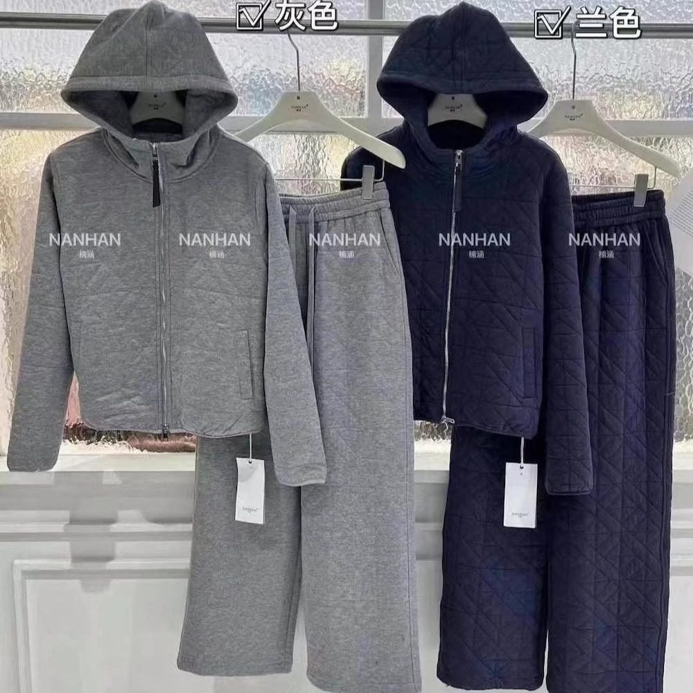 NANHAN正品两件套华夫压格连帽拉链外套+直筒长裤休闲运动套装冬