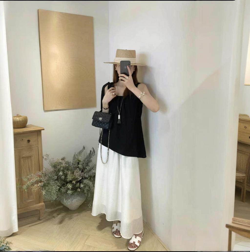 两件套套装女不规则系带黑色背心半身长裙减龄气质女人味洋气显瘦