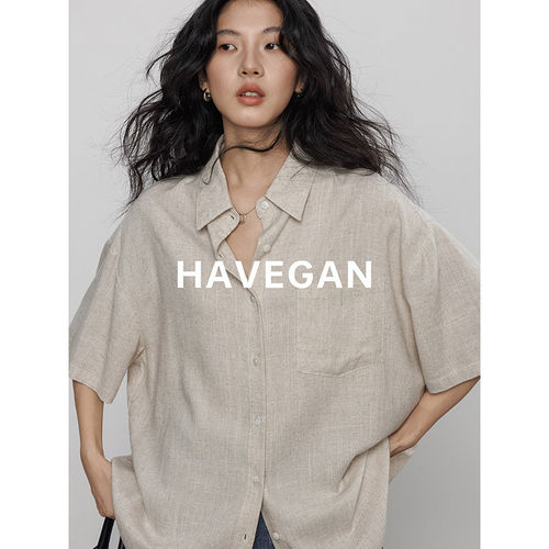 与间HAVEGAN/设计感短袖衬衫女2026新款夏季度假风通勤亚麻上衣