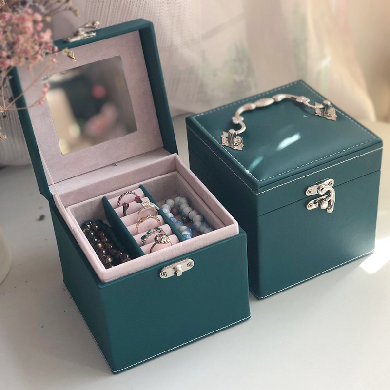 手提小号首饰盒韩式公主手饰盒皮革三层复古戒指耳钉盒特价礼品盒