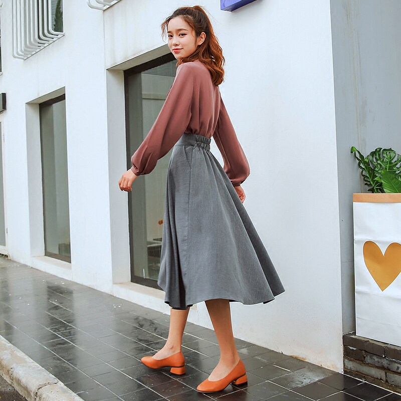 原69 清49 厚韩版百搭学院风半身裙中长款bf显瘦高腰a字裙