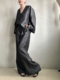 缓圆原创香云纱2024新款 女 休闲慵懒风松弛感打褶挺阔有型阔腿长裤