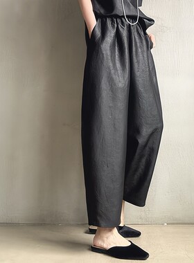 缓圆香云纱莨绸真丝九分橡筋休闲宽松烟管裤女2024新款春夏慵懒显