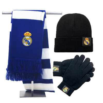 足球周边帽子围巾手套保暖三件套