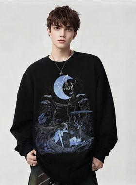 法国ALCEST乐队印花长袖T恤男女款摇滚黑色宽松纯棉上衣百搭春秋