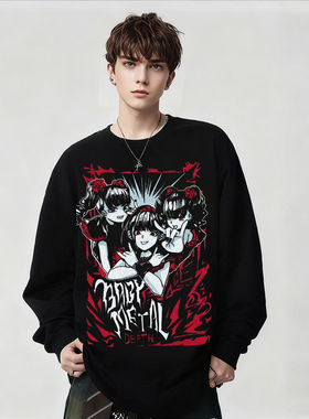 baby乐队二次元动漫印花长袖T恤男女款黑色摇滚小众纯棉百搭春秋