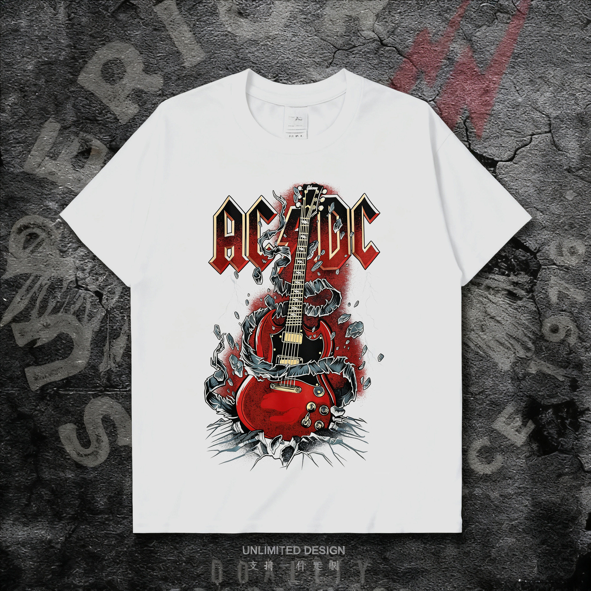 AC/DC乐队欧美重金属摇滚印花数码直喷男女款纯棉短袖T恤夏可定制
