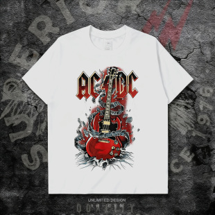 AC/DC乐队欧美重金属摇滚印花数码直喷男女款纯棉短袖T恤夏可定制