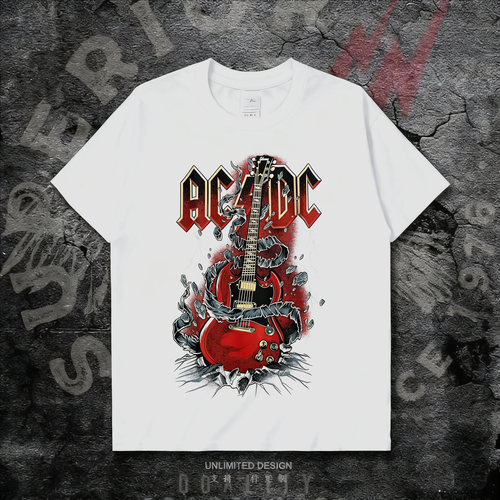 AC/DC乐队欧美重金属摇滚印花数码直喷男女款纯棉短袖T恤夏可定制