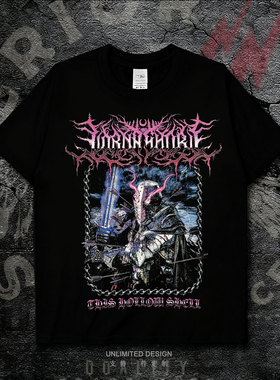 黑色短袖LORNA SHORE摇滚乐队印花T恤男女款欧美高街纯棉上衣夏季