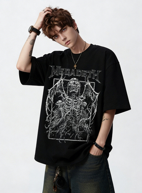 MEGADETH乐队周边欧美激流金属摇滚印花宽松纯棉短袖T恤男女款夏