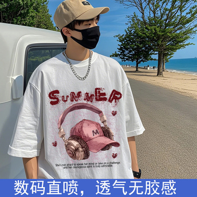 印花短袖T恤上衣休闲时尚男女夏