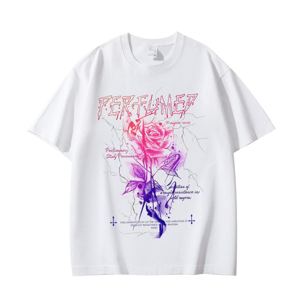 美式渐变玫瑰潮流印花纯棉宽松短袖t恤男女款上衣学生休闲百搭夏,男装,T恤,淘宝优惠券,粉丝福利购,淘宝优惠卷