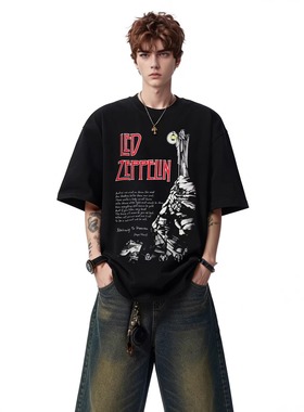 美式复古Led Zeppelin齐柏林飞艇乐队纯棉短袖T恤男女青春流行夏