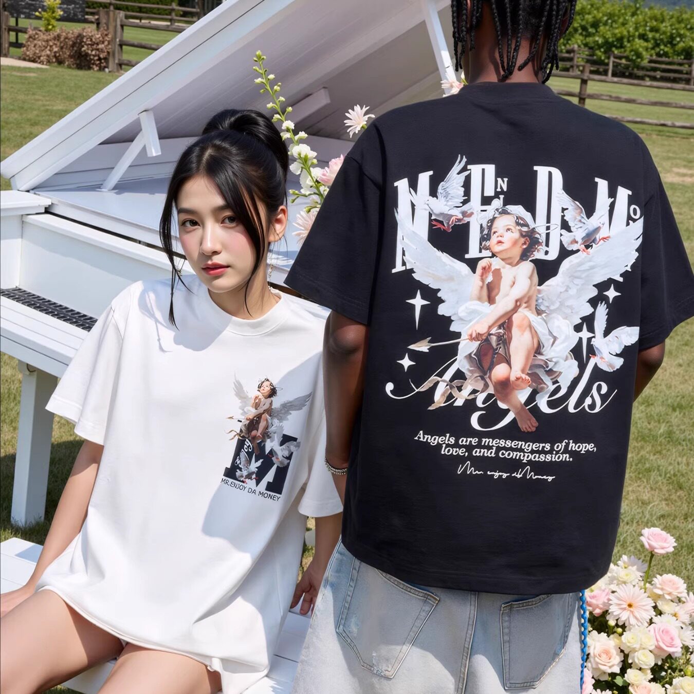 印花短袖T恤上衣纯棉圆领男女夏