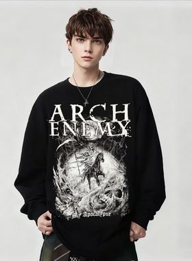 Arch Enemy大敌乐队周边骷髅印花长袖T恤男宽松纯棉上衣打底秋冬