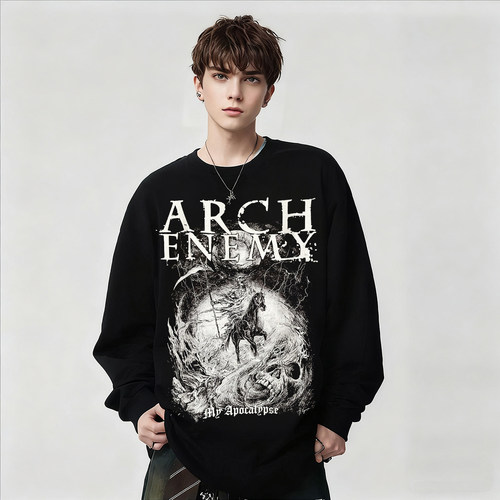 Arch Enemy大敌乐队周边骷髅印花长袖T恤男宽松纯棉上衣打底秋冬