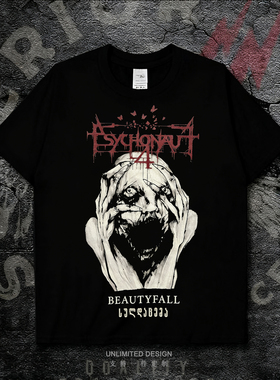 Psychonaut4（P4）乐队周边黑金属摇滚印花男女纯棉短袖T恤上衣夏