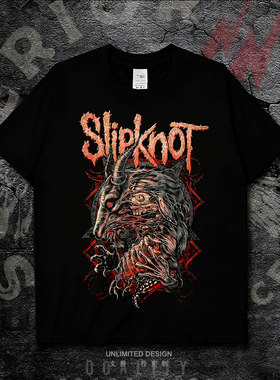 Slipknot乐队美式嘻哈风黑色短袖T恤摇滚金属印花男女纯棉上衣夏