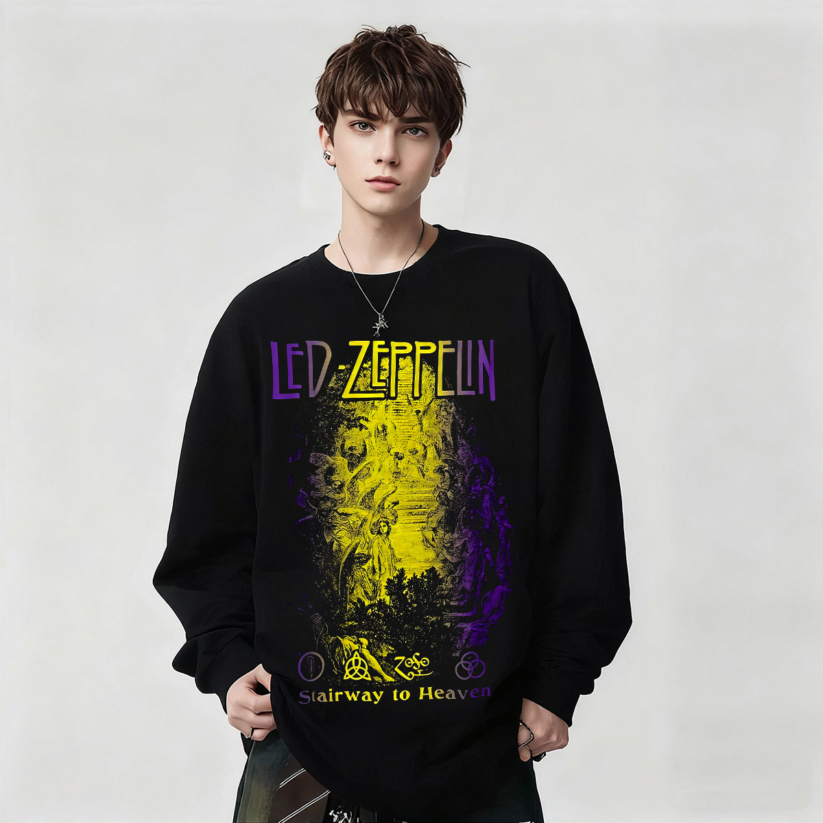 Led Zeppelin齐柏林飞艇乐队复古印花纯棉长袖T恤上衣男女款春秋