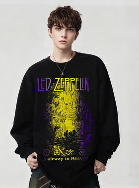 Led Zeppelin齐柏林飞艇乐队复古印花纯棉长袖T恤上衣男女款春秋