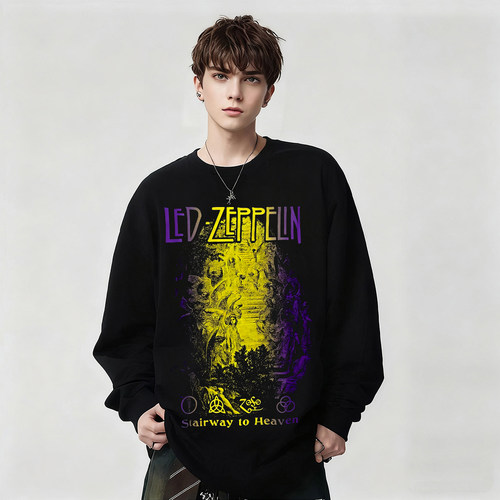 Led Zeppelin齐柏林飞艇乐队复古印花纯棉长袖T恤上衣男女款春秋