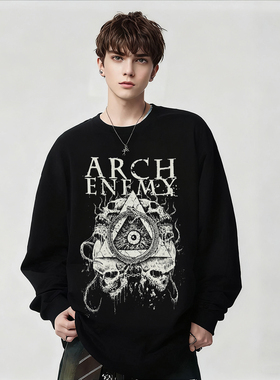 ARCH ENEMY暗黑风骷髅头印花欧美纯棉长袖T恤男女同款上衣春秋冬