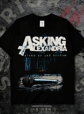 Asking Alexandria乐队摇滚印花数码直喷短袖T恤男黑色纯棉上衣夏