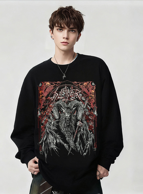 Slayer乐队周边男女纯棉长袖黑色摇滚重工印花圆领T恤高街风春秋