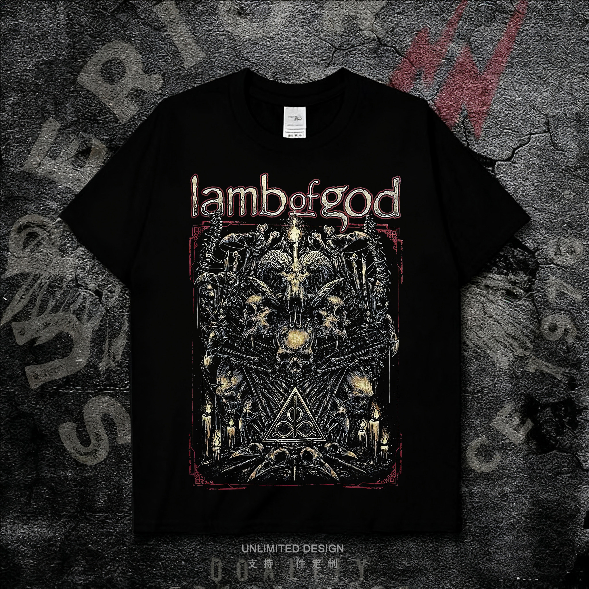 Lamb of God上帝羔羊乐队骷髅印花短袖T恤男女款纯棉潮牌上衣夏季