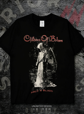 轻朋克风Children of Bodom乐队印花短袖T恤男摇滚黑色纯棉上衣夏