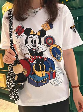 美式潮牌卡通米奇印花纯棉短袖T恤男女生夏季新款宽松慵懒风上衣