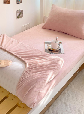 加绒保暖牛奶绒床笠学生宿舍90x190上下铺专用床垫保护罩防滑床单