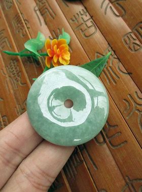 保真40-52mm超大平安扣大吊坠21389豆绿色天然A货翡翠玉怀古玉扣