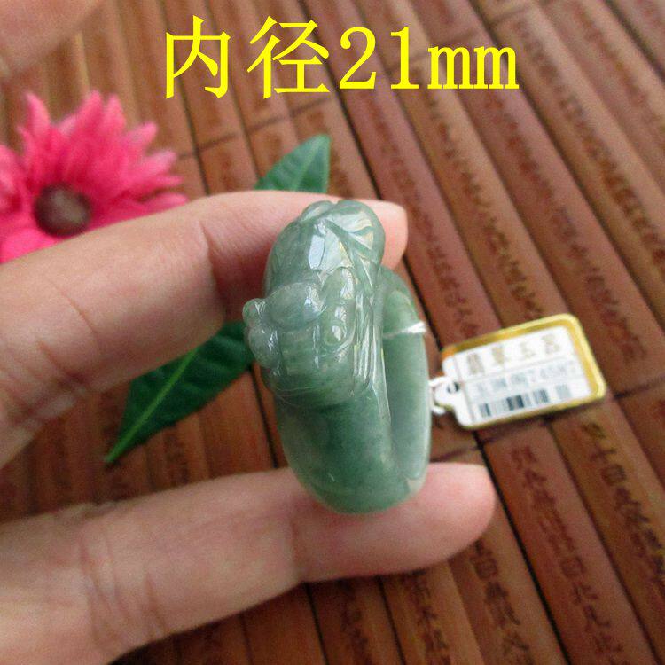 保真21mm貔貅玉戒指玉板指缅甸玉天然A货翡翠玉74587实物拍图