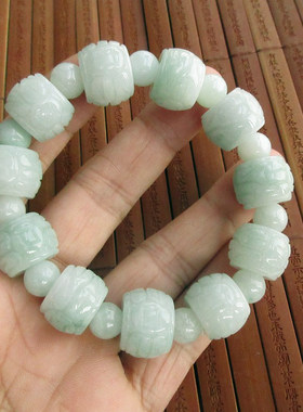 原创款大气金钱路路通大手链21712-1缅甸玉天然A货翡翠玉手串手珠