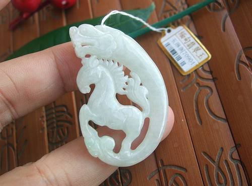 70904缅甸玉天然A货翡翠玉 镂空雕龙马精神大吊坠 实物拍图玉琳阁