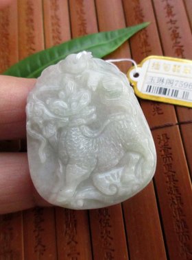 保真祥瑞麒麟玉麒麟吊坠牌子75960实物拍图缅甸天然翡翠玉A货玉