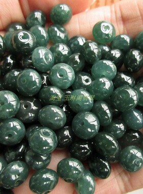 保真多宝珠9mm深蓝色小算盘珠蓝水危料21430-3天然A货翡翠玉H25