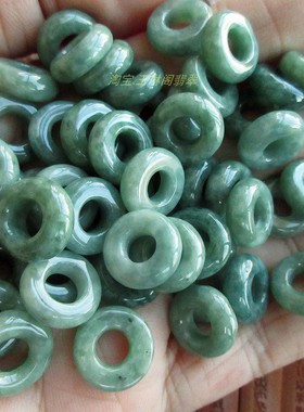 保真13mm抽像豆绿色小圆环大孔玉环20552-21跑环纯天然A货翡翠玉