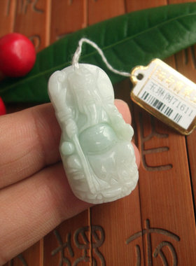 71611包真假一赔三天然翡翠玉A货财神大刀关公小吊坠缅甸玉实拍图