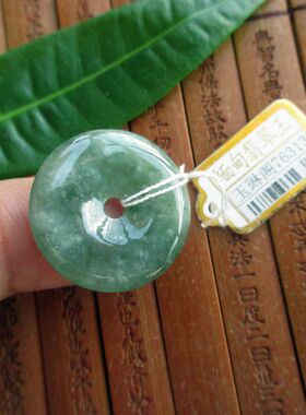 保真23mm油青绿平安扣吊坠76313缅甸玉天然A货翡翠玉实物拍图