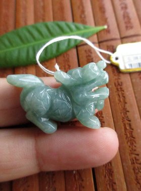 保真立体款玉麒麟吊坠75935实物拍图缅甸玉天然A货翡翠玉送证书
