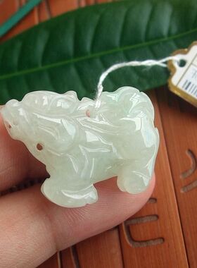 70941天然A货翡翠玉 立体款玉麒麟吊坠 缅甸玉实物拍图玉琳阁翡翠