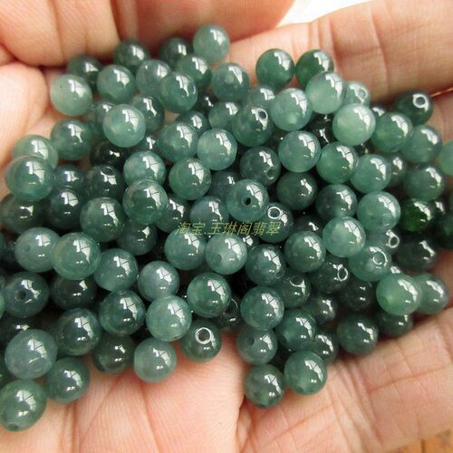 保真5-10mm的浅蓝色小圆珠危料天然A货翡翠玉20001-72蓝水珠散H24