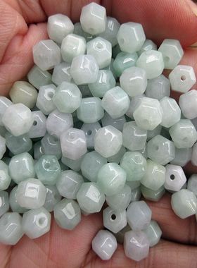 21221-1保真六角棱型珠天然翡翠玉缅甸玉灯笼珠天然A货翡翠玉H11